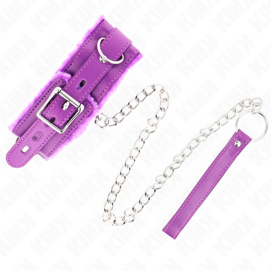 Kink Collar & Gag Kink - Collar With Leash 65 Cm With Restrictions Purple 36-42 Cm X 5.5 Cm