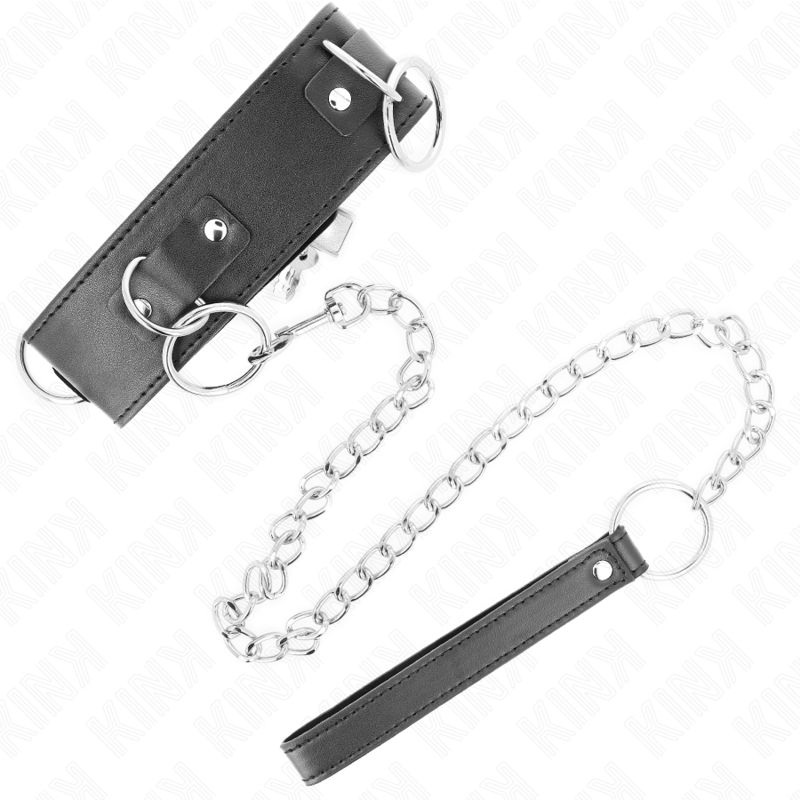 Kink Collar & Gag Kink - Necklace With Leash 65 Cm 3 Ring Model 2 Adjustable 36-43 Cm X 5 Cm