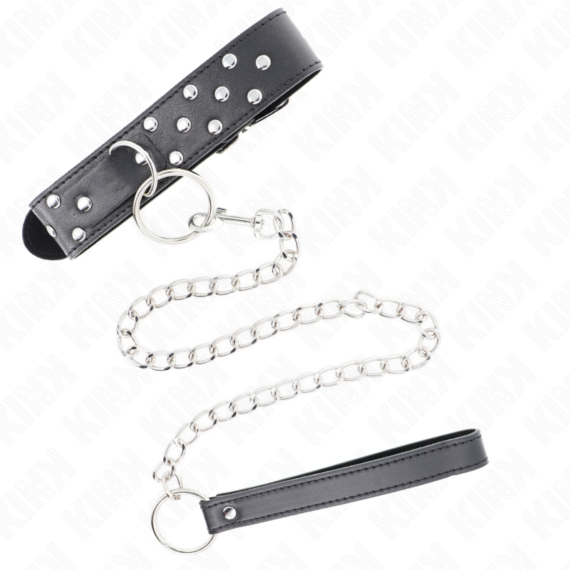Kink Collar & Gag Kink - Ring Rivet Strap Necklace With Belt 65 Cm Black Adjustable 36-50 Cm X 3.8 Cm