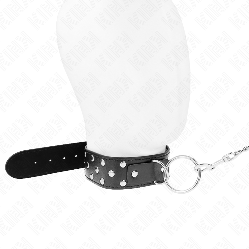 Kink Collar & Gag Kink - Ring Rivet Strap Necklace With Belt 65 Cm Black Adjustable 36-50 Cm X 3.8 Cm