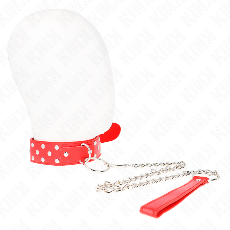 Kink Collar & Gag Kink - Ring Rivet Strap Necklace With Belt 65 Cm Red Adjustable 36-50 Cm X 3.8 Cm