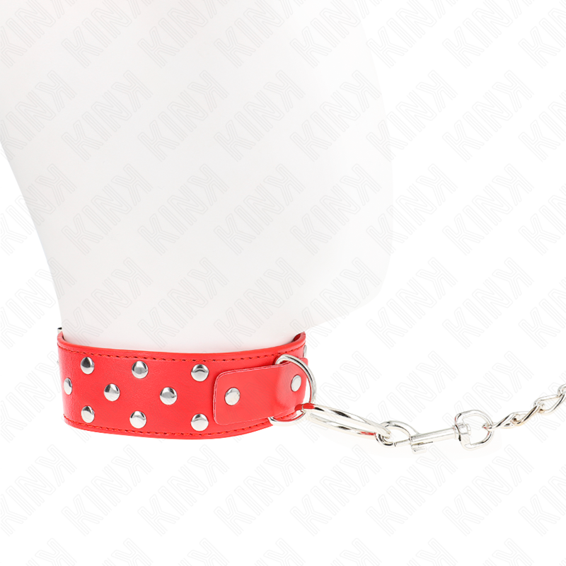Kink Collar & Gag Kink - Ring Rivet Strap Necklace With Belt 65 Cm Red Adjustable 36-50 Cm X 3.8 Cm