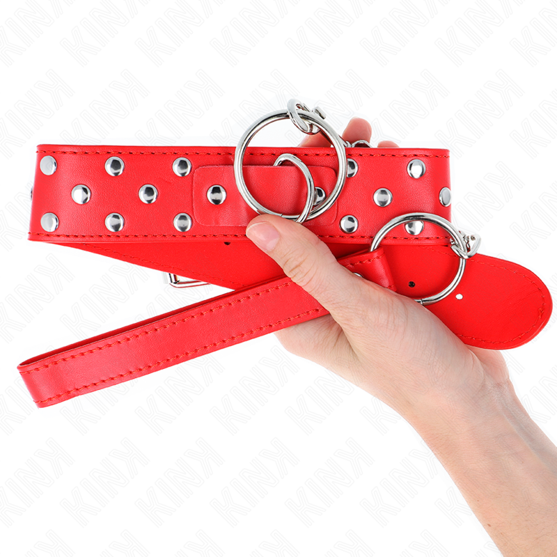 Kink Collar & Gag Kink - Ring Rivet Strap Necklace With Belt 65 Cm Red Adjustable 36-50 Cm X 3.8 Cm