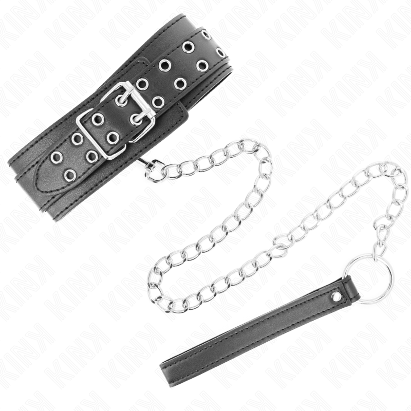 Kink Collar & Gag Kink - Necklace With Strap 65 Cm Silver Buckles Adjustable 33-46 Cm X 5.5 Cm