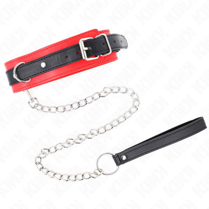 Kink Collar & Gag Kink - Basic Model Collar With Leash 65 Cm Model 3 Red 53 X 5 Cm