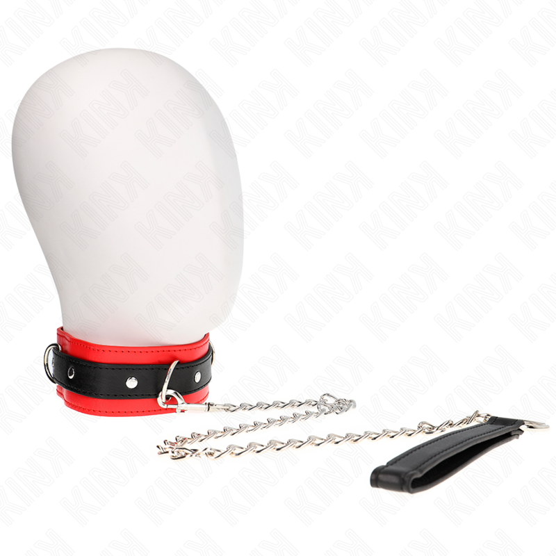 Kink Collar & Gag Kink - Basic Model Collar With Leash 65 Cm Model 3 Red 53 X 5 Cm
