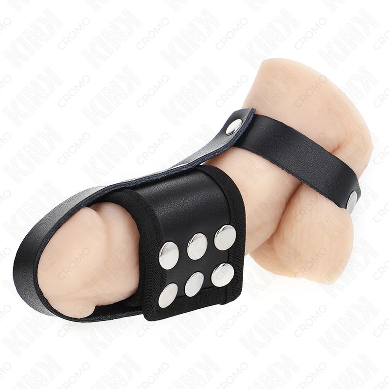 Kink Ring Power Kink - Leather Penis Cage Ring With Adjustable Coated Ball Divider Strap