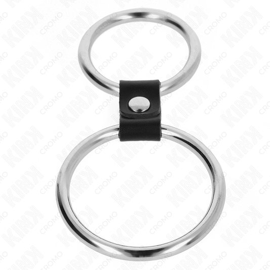 Kink Ring Power Kink - Double Metal Penis Ring 3.7 Cm To 5 Cm Connected By Leather Strap Model 1