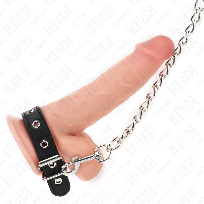 Kink Ring Power Kink - Leather Penis Ring With Strap 21.5 X 2 Cm And Metal Chain 60 Cm