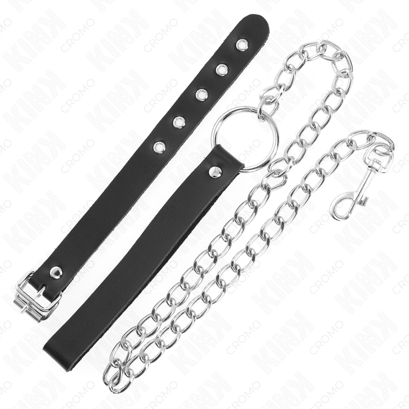 Kink Ring Power Kink - Leather Penis Ring With Strap 21.5 X 2 Cm And Metal Chain 60 Cm
