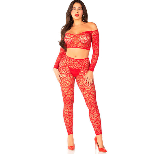 Leg Avenue Bodystockings Leg Avenue - Crop Top + Stockings Red One Size