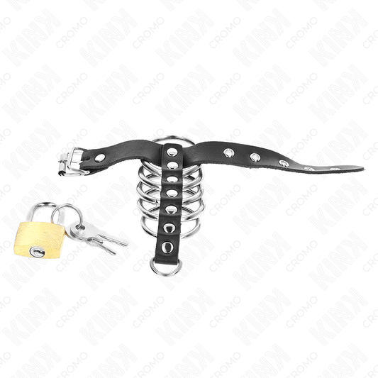 Kink Ring Power Kink - Leather Penis Ring With Lock Strap 21 X 2 Cm And 5 Metal Rings From 3 Cm To 4 Cm