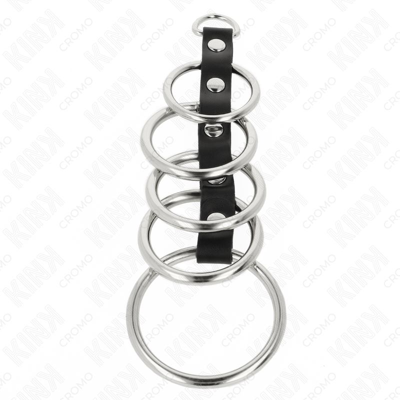 Kink Ring Power Kink - 5 Metal Penis Rings 3.2 Cm To 5 Cm Connected By Leather