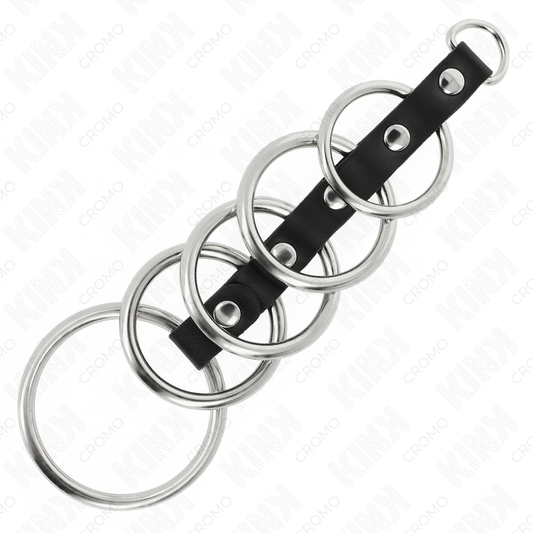 Kink Ring Power Kink - 5 Metal Penis Rings 3.2 Cm To 5 Cm Connected By Leather