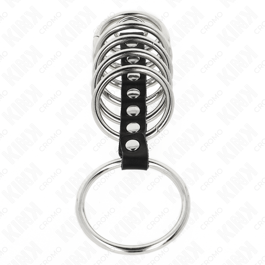 Kink Ring Power Kink - 7 Metal Penis Rings 3.2 Cm To 5 Cm Connected By Leather