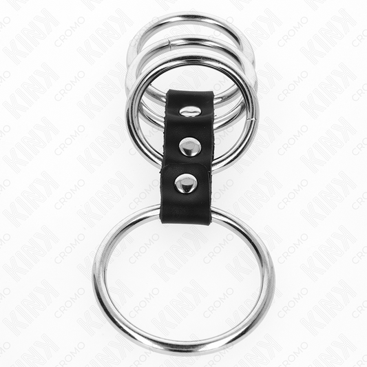 Kink Ring Power Kink - 4 Metal Penis Rings 3.7 Cm To 5 Cm Connected By Leather
