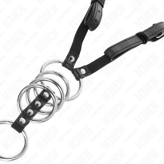 Kink Ring Power Kink - 5 Penis Rings 3.8 Cm To 5 Cm Metal With Leather Belt 112 Cm