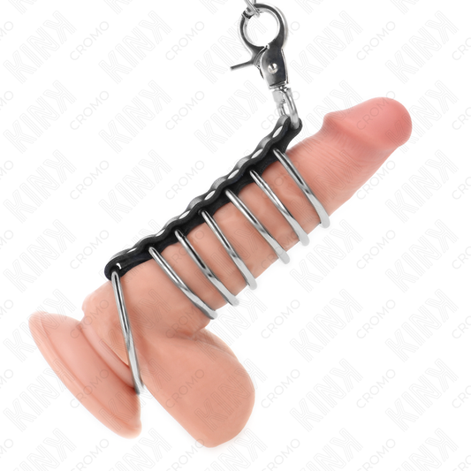Kink Ring Power Kink - 7 Metal Penis Rings 3.8 Cm To 5 Cm Connected With Leather And Metal Chain 100 Cm