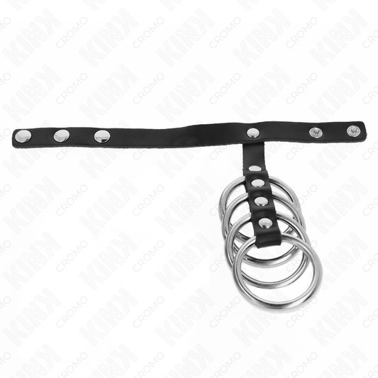 Kink Ring Power Kink - 4 Metal Penis Rings 3.8 Cm Connected With Leather Strap 22 X 1.5 Cm And Pressure Closure
