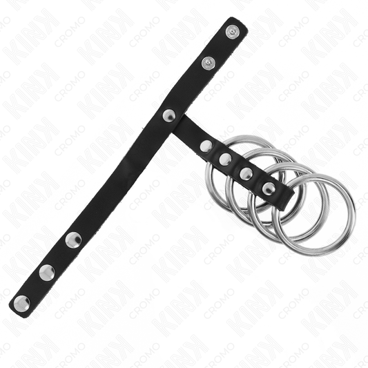 Kink Ring Power Kink - 4 Metal Penis Rings 3.8 Cm Connected With Leather Strap 22 X 1.5 Cm And Pressure Closure