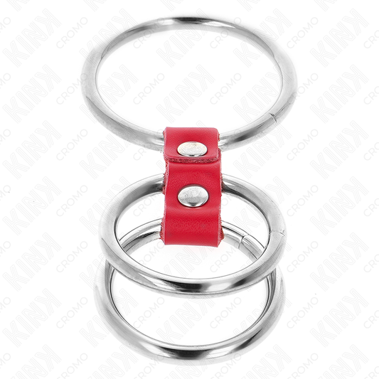 Kink Ring Power Kink - Triple Metal Penis Ring 3.7 Cm To 5 Cm Connected With Red Leather