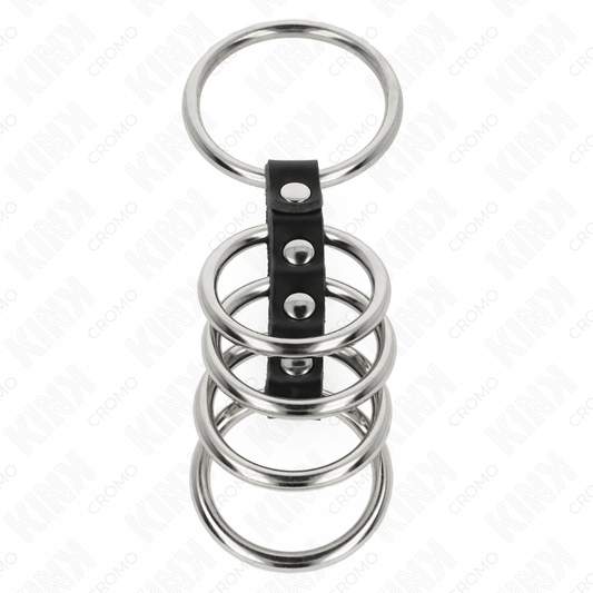 Kink Ring Power Kink - 5 Penis Rings 3.7 Cm To 5 Cm Metal Connected By Leather