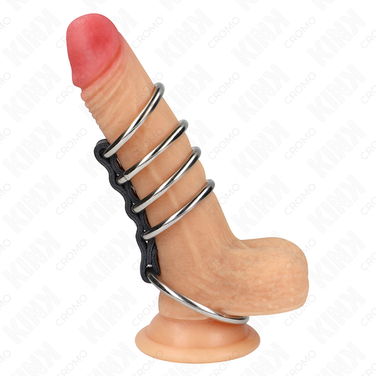Kink Ring Power Kink - 5 Penis Rings 3.7 Cm To 5 Cm Metal Connected By Leather