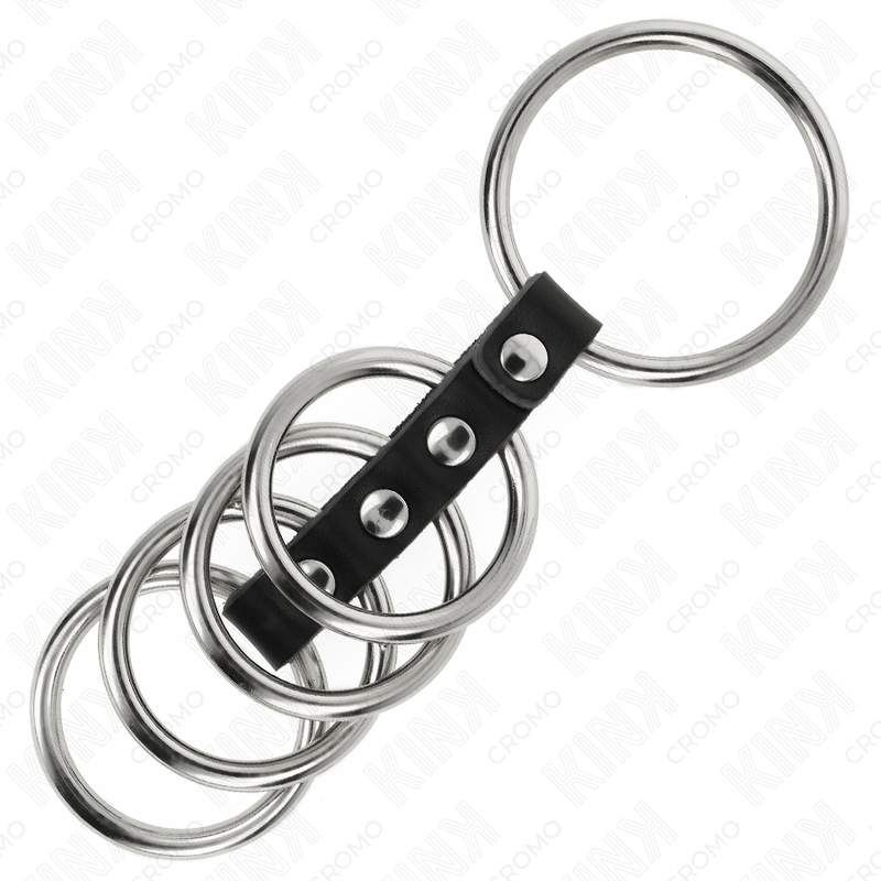 Kink Ring Power Kink - 5 Penis Rings 3.7 Cm To 5 Cm Metal Connected By Leather