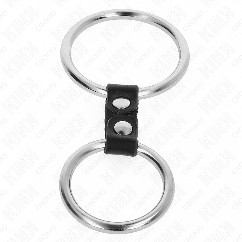 Kink Ring Power Kink - Double Metal Penis Ring 3.7 Cm To 5 Cm Connected By Leather Strap Model 2