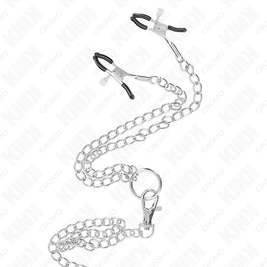 Kink Ring Power Kink - Triple Chrome Metal Penis Ring 3 Cm To 4.5 Cm With 26 Cm Metal Chain And Nipple Clips
