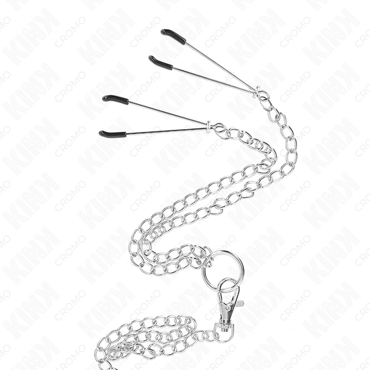 Kink Ring Power Kink - Triple Chrome Metal Penis Ring 3.8 Cm To 5 Cm With 26 Cm Metal Chain And Nipple Clamps Model 2