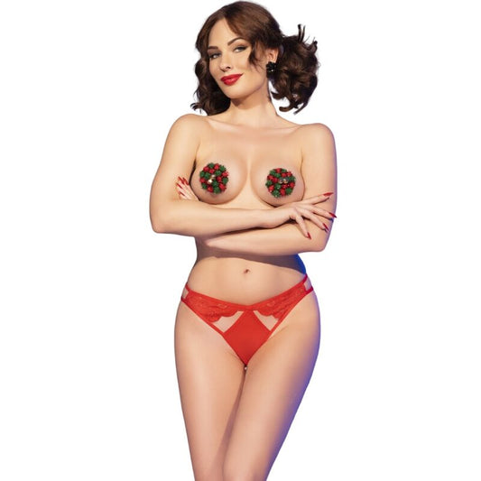 Chilirose Sets Chilirose - Cr 4839 Christmas Set Nipple Covers + Panties Red L/Xl