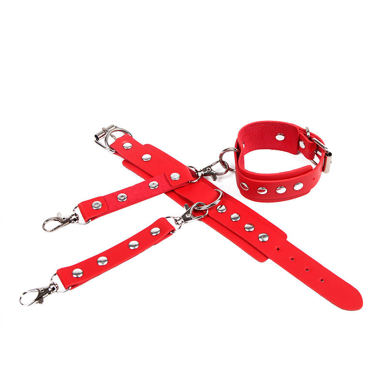 Subblime Handcuffs With Bondage Belt Red One Size