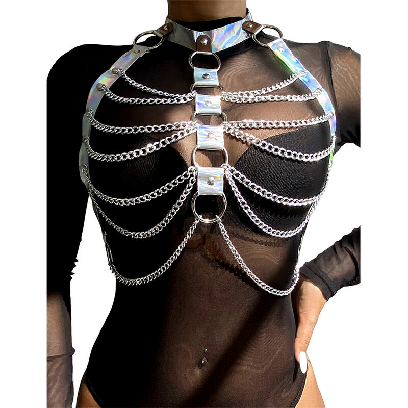 Subblime Fetish Subblime - 953737 Chest Harness With Rings And Chains Silver One Size