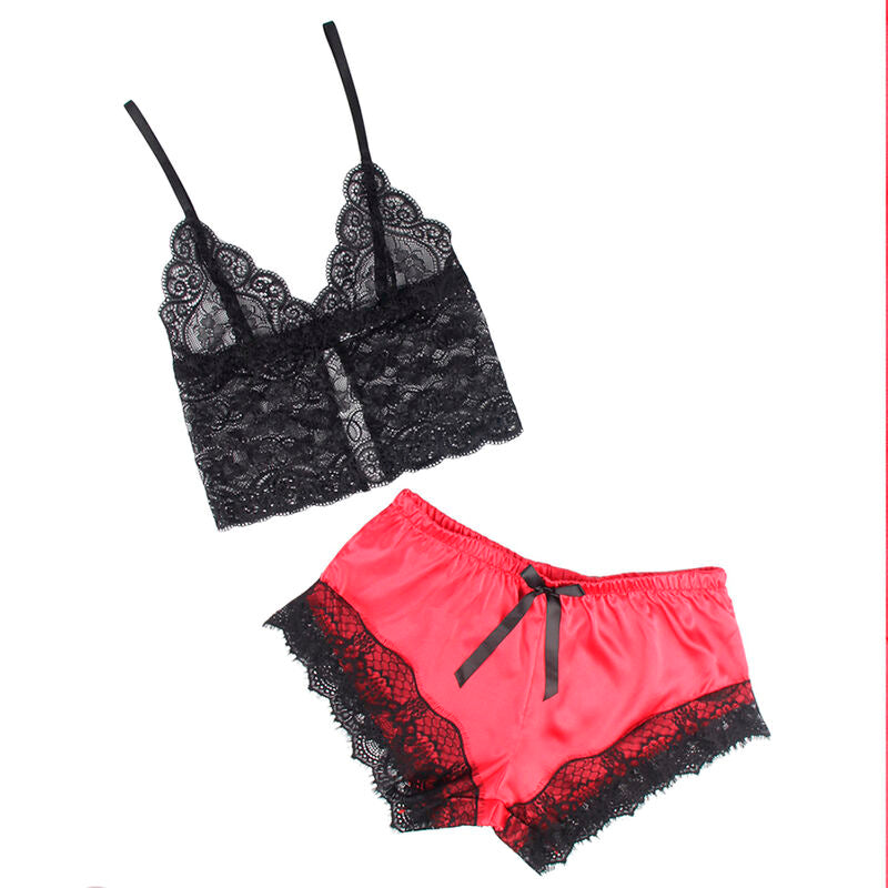 Subblime Sets Subblime - 953966 Casual Silk Nightgown + Lace Pants Black/Red L/Xl
