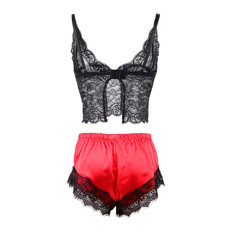 Subblime Sets Subblime - 953966 Casual Silk Nightgown + Lace Pants Black/Red L/Xl