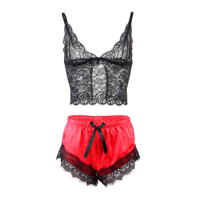Subblime Sets Subblime - 953966 Casual Silk Nightgown + Lace Pants Black/Red L/Xl