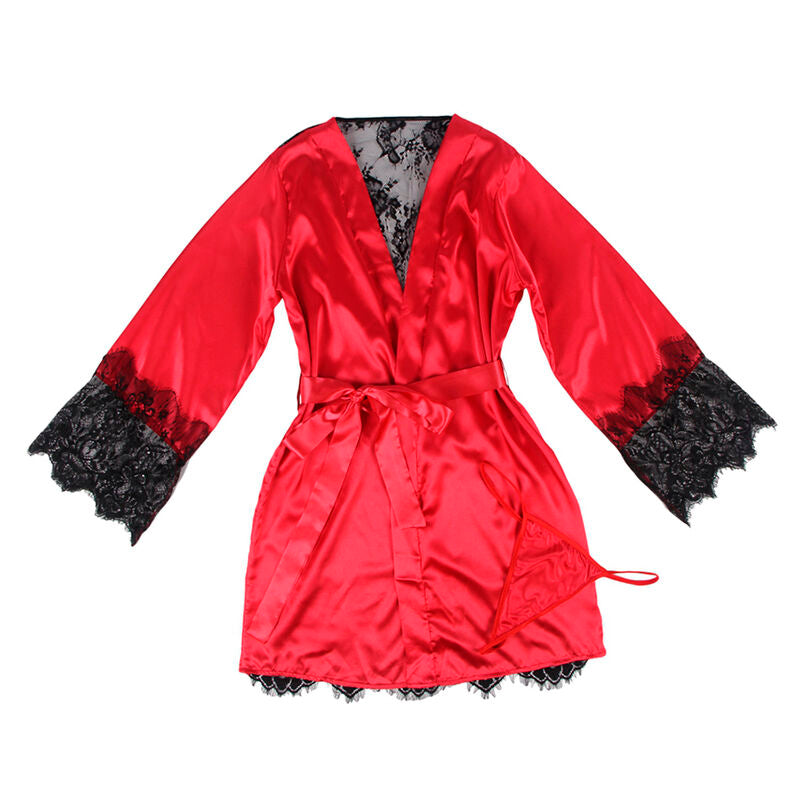 Subblime Sets Subblime - 954017 Lace Sheer Back Camisole + Thong Red/Black S/M