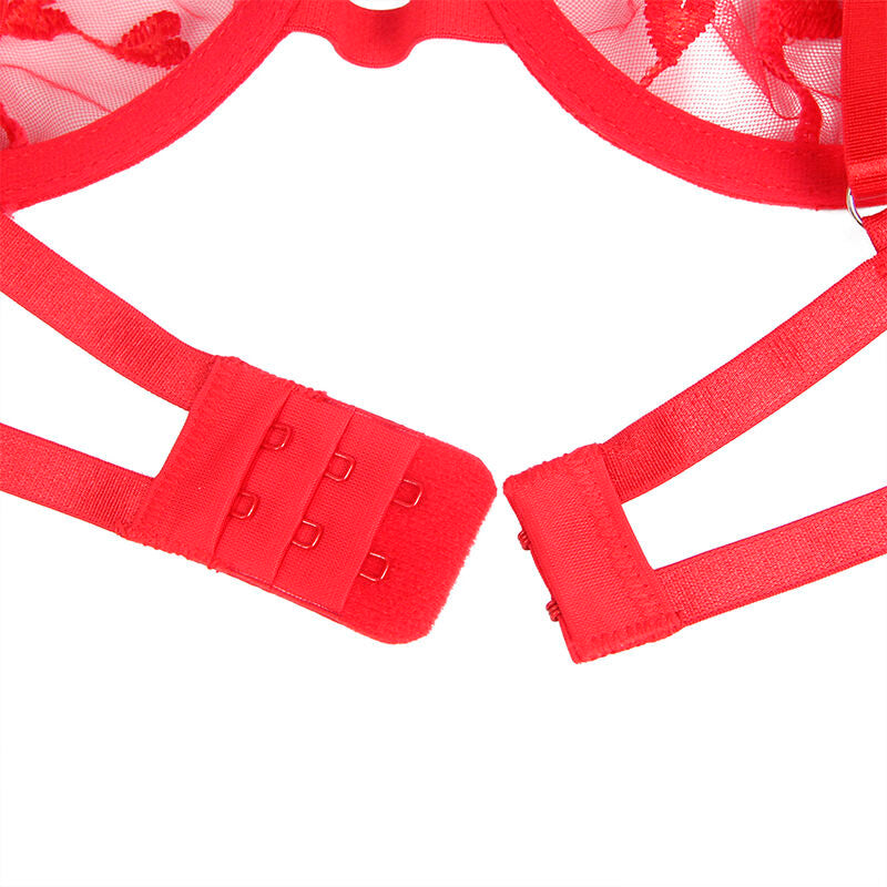 Subblime Sets Subblime - 954321 Heart Print Bra + Thong + Garter Belt Red S/M
