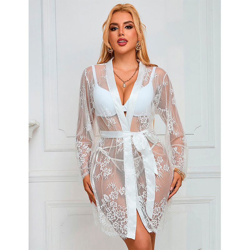 Subblime Babydolls Subblime - 954369 Long Sleeve Nightgown With Floral Design White S/M