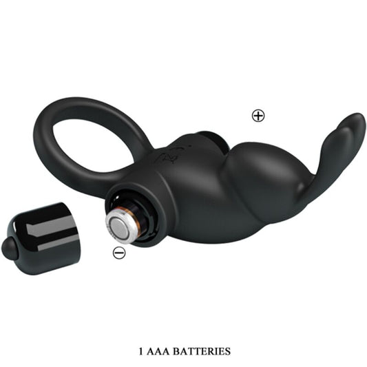 Pretty Love Vibrating Ring + Rabbit Clitoris Stimulator 10 Vibrations Black
