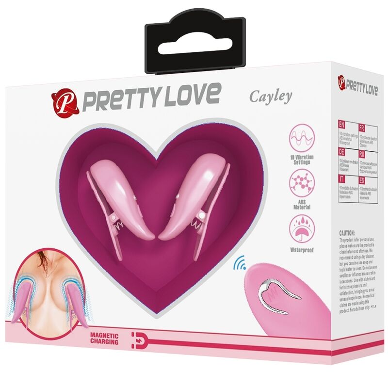 Pretty Love Cailey Nipple Clamps 10 Vibrations Remote Control Pink
