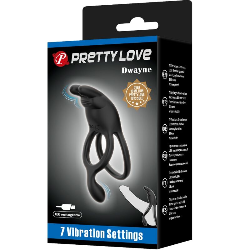 Pretty Love Seth Double Vibrating Ring Rabbit 7 Vibrations Black