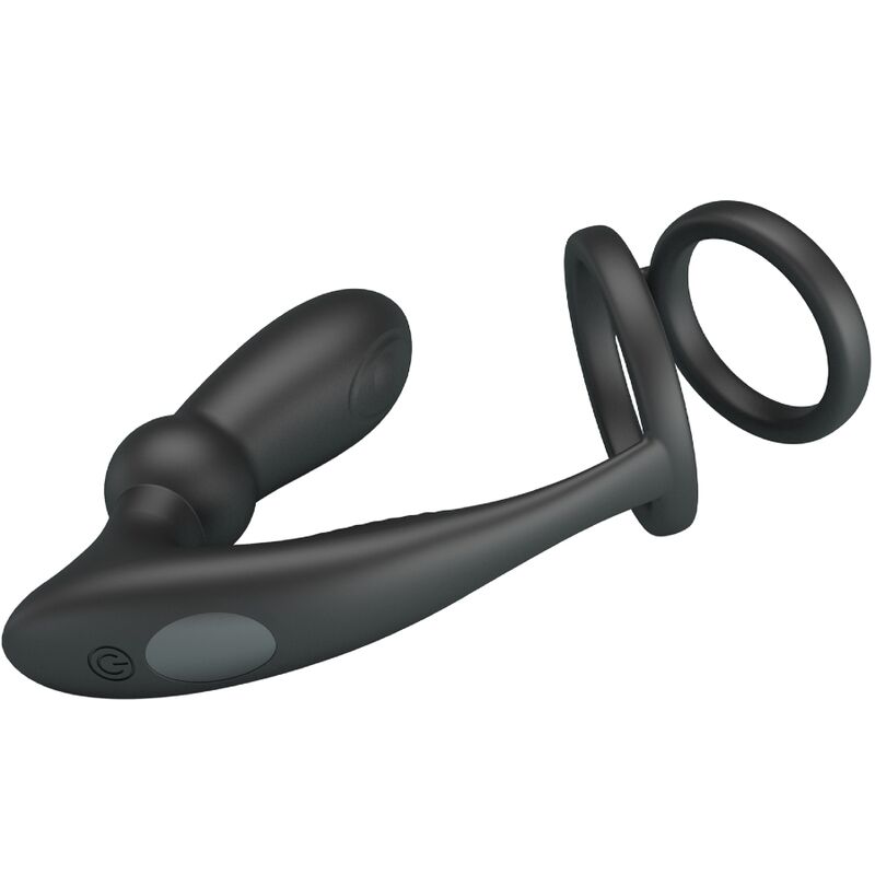 Pretty Love Emoni Penis Ring + Anal Plug 12 Vibrations Black