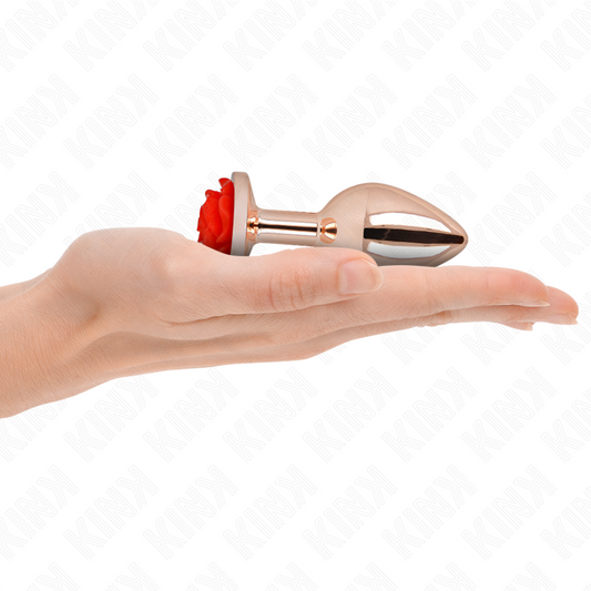Kink Pleasure Plugs Kink - Pink Gold Anal Plug With Red Rose M