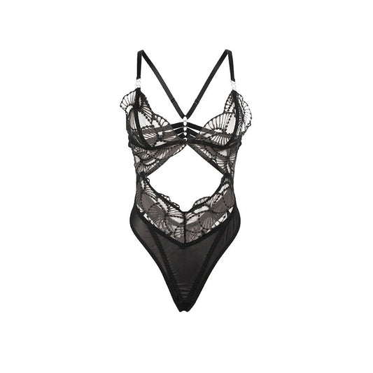 Subblime Bodies Subblime - 955212 Transparent Bodysuit With Black Hollow Lace S/M