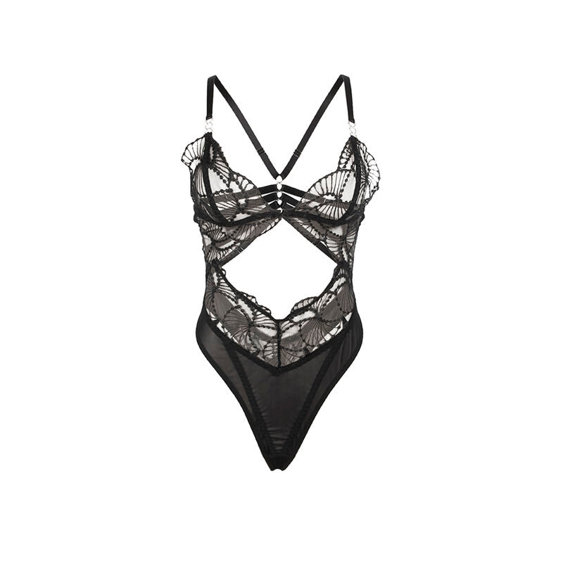 Subblime Bodies Subblime - 955229 Transparent Bodysuit With Hollow Lace Black L/Xl