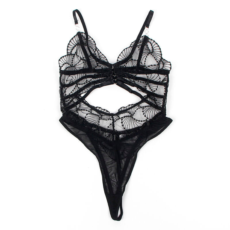 Subblime Bodies Subblime - 955229 Transparent Bodysuit With Hollow Lace Black L/Xl