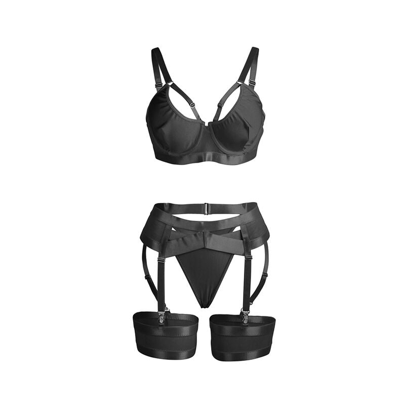 Subblime Sets Subblime - 955236 Black Bondage Bra With Garter Set S/M