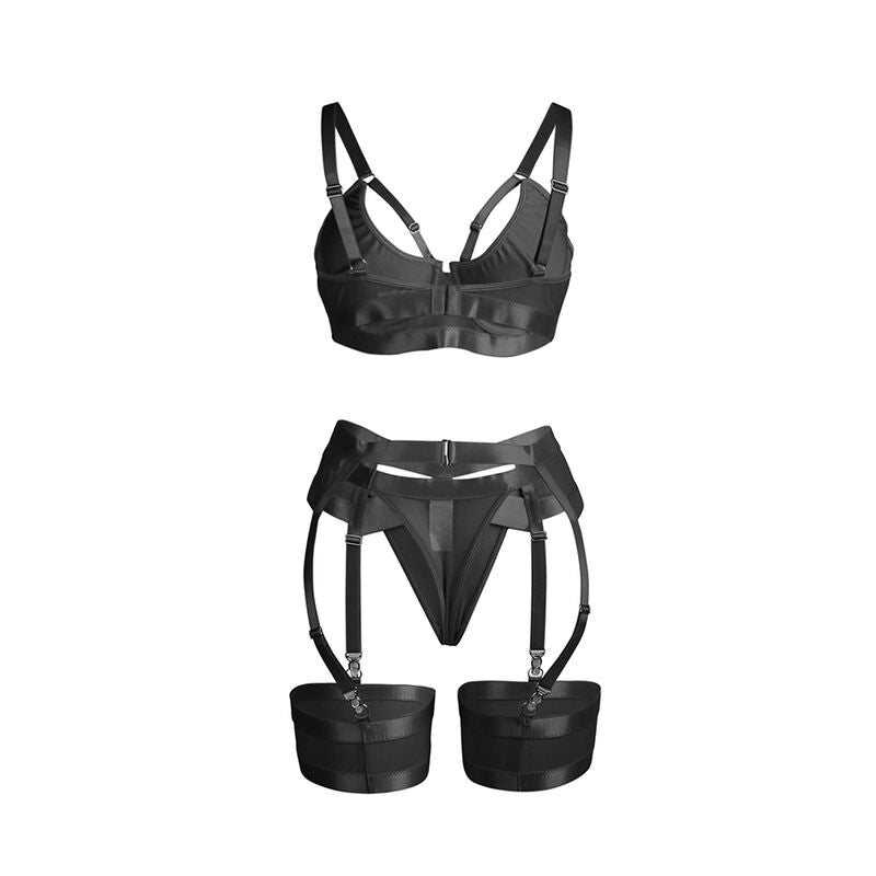 Subblime Sets Subblime - 955236 Black Bondage Bra With Garter Set S/M